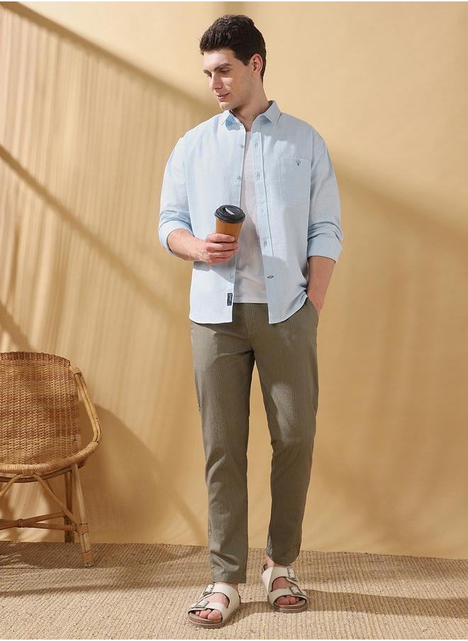 Dennis Lingo - Men's Light Blue 100% Cotton Solid Pattern Button Down Regular FiT-Shirt - Image 1