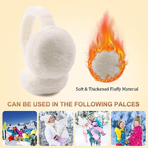 PESAAT Fluffy Ear Muff for Women Plush Foldable Earmuffs Kids Winter Earmuffs Girls Boys Cold Weather Ear Warmer (White) - Image 3