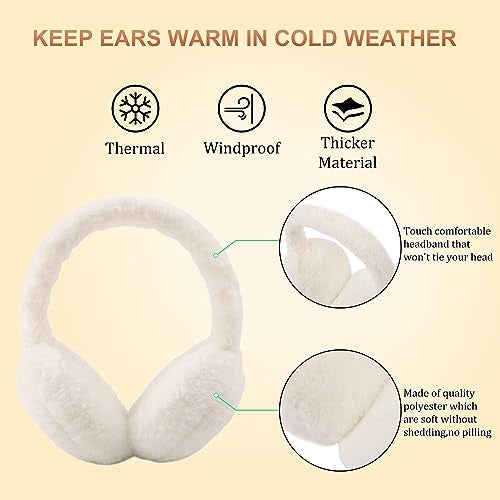 PESAAT Fluffy Ear Muff for Women Plush Foldable Earmuffs Kids Winter Earmuffs Girls Boys Cold Weather Ear Warmer (White) - Image 2