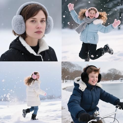 PESAAT Fluffy Ear Muff for Women Plush Foldable Earmuffs Kids Winter Earmuffs Girls Boys Cold Weather Ear Warmer (White) - Image 5