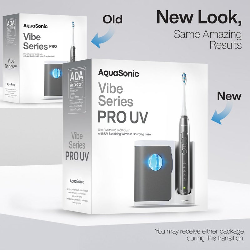 Aquasonic Vibe Series PRO – Ultra-Whitening Electric Toothbrush – 5 Modes & Smart Timers – UV Sanitizing Base – ADA Accepted (Charcoal Metallic) - Image 2