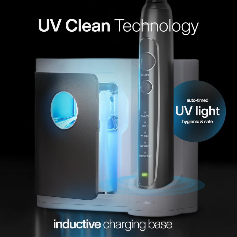 Aquasonic Vibe Series PRO – Ultra-Whitening Electric Toothbrush – 5 Modes & Smart Timers – UV Sanitizing Base – ADA Accepted (Charcoal Metallic) - Image 4