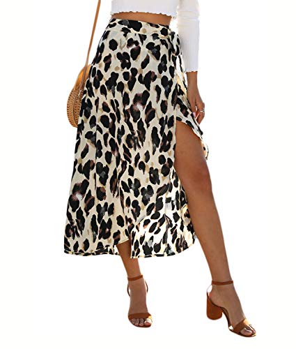Newchoice Plus Size Skirts Bohemian,Self Tie Waist Sexy Hawaiian Wrap Cover Up Skirt (L,Leopard Khaki) - Image 1