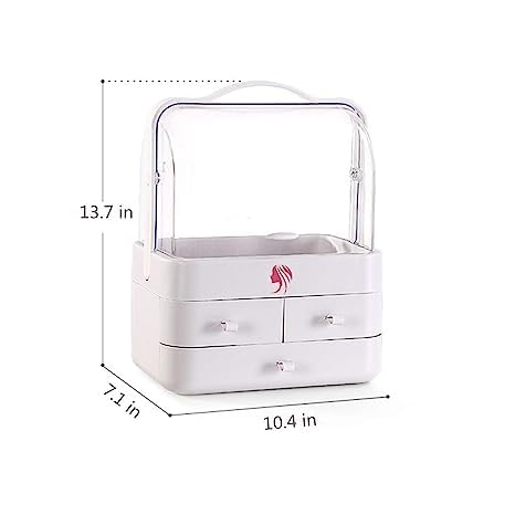 IMUU Makeup Organizer Cosmetic Box, Transparent Display with 3 Drawers and Portable Handle, ABS Plastic Material, Waterproof Dustproof Can Be Storage Box for Jewelry Skin Care Bedroom, Travel (White) - Image 2