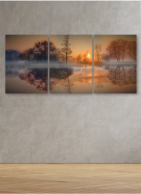 Set Of 3 Framed Canvas Wall Arts Stretched Over Wooden Frame with Nature Design