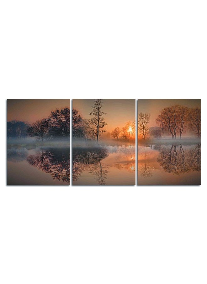 Set Of 3 Framed Canvas Wall Arts Stretched Over Wooden Frame with Nature Design