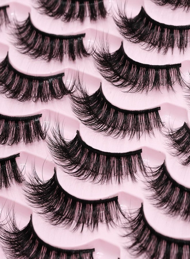 EMEDA False Lashes with Glue Set Fake Eyelashes with Glue Kit Clear Band 3D Faux Mink Strips Lashes Fluffy Wispy Natural Look 14mm Cat Eye Bulk Pack by EMEDA (14 Pairs LH04) - Image 5