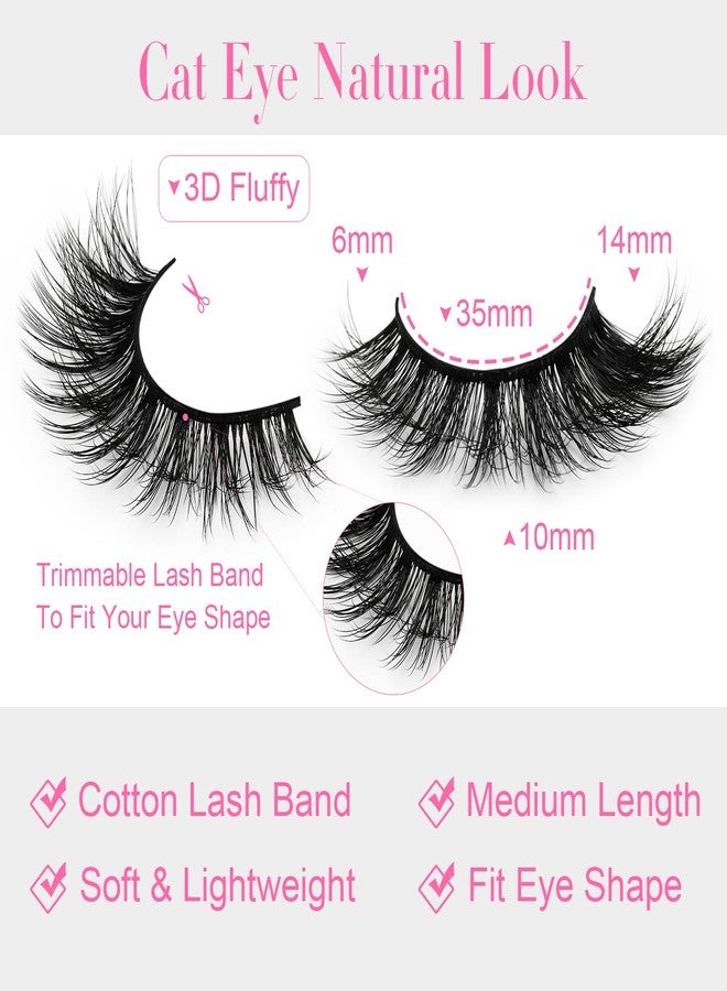 EMEDA False Lashes with Glue Set Fake Eyelashes with Glue Kit Clear Band 3D Faux Mink Strips Lashes Fluffy Wispy Natural Look 14mm Cat Eye Bulk Pack by EMEDA (14 Pairs LH04) - Image 2
