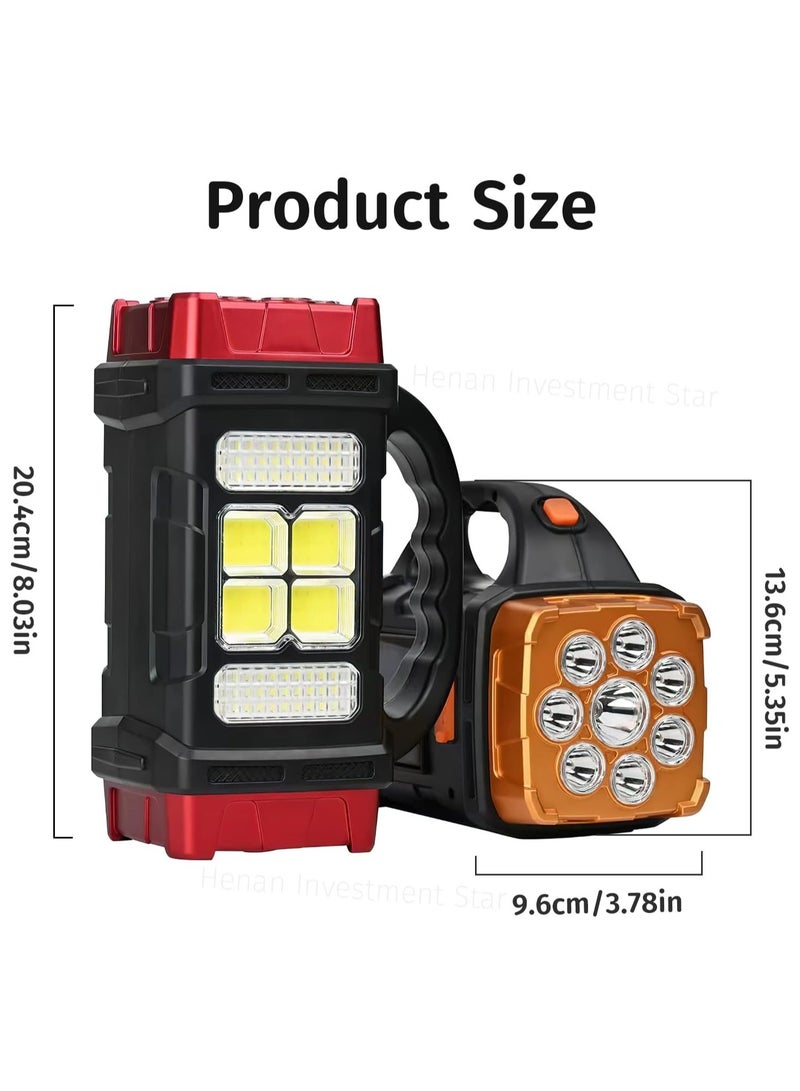Generic Rechargeable Handheld Flashlight, High Brightness LED, Solar Panel 4 Lights 8 Modes IPX4 Waterproof Handheld Spotlight for Home Power Failure Outdoor Camping Hiking Emergency (Orange) - Image 2