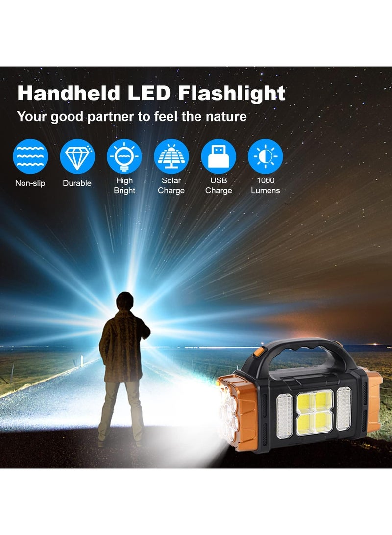 Generic Rechargeable Handheld Flashlight, High Brightness LED, Solar Panel 4 Lights 8 Modes IPX4 Waterproof Handheld Spotlight for Home Power Failure Outdoor Camping Hiking Emergency (Orange) - Image 3