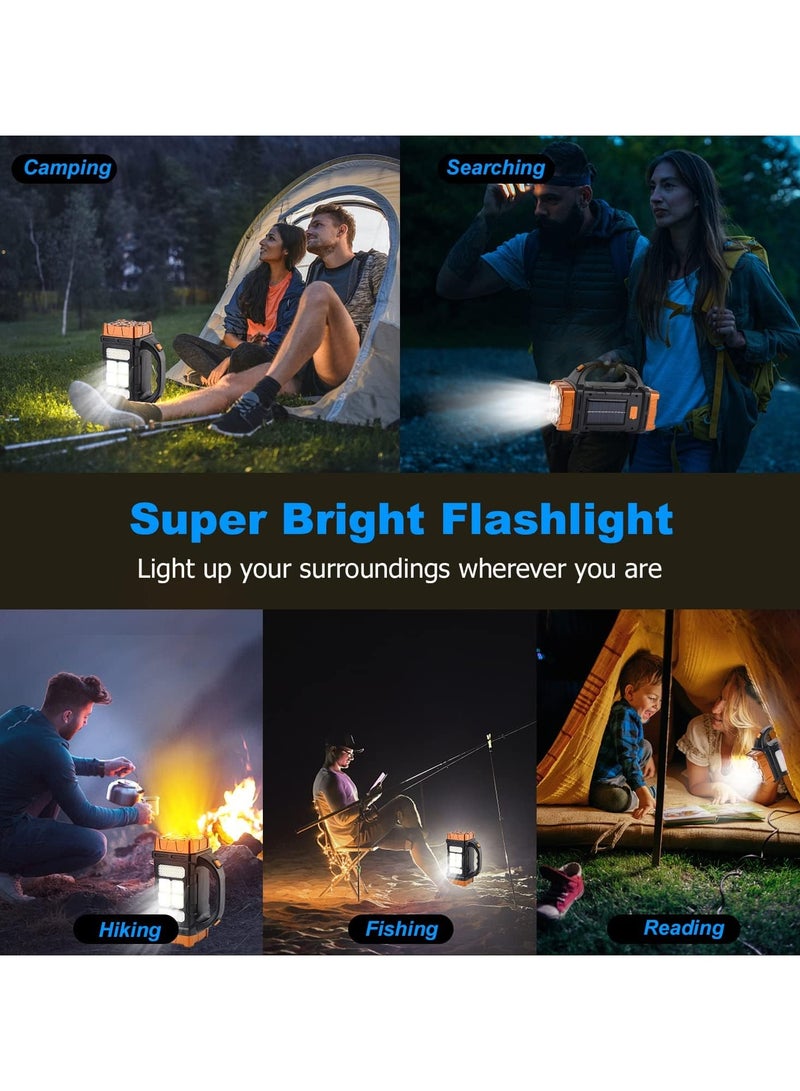 Generic Rechargeable Handheld Flashlight, High Brightness LED, Solar Panel 4 Lights 8 Modes IPX4 Waterproof Handheld Spotlight for Home Power Failure Outdoor Camping Hiking Emergency (Orange) - Image 4