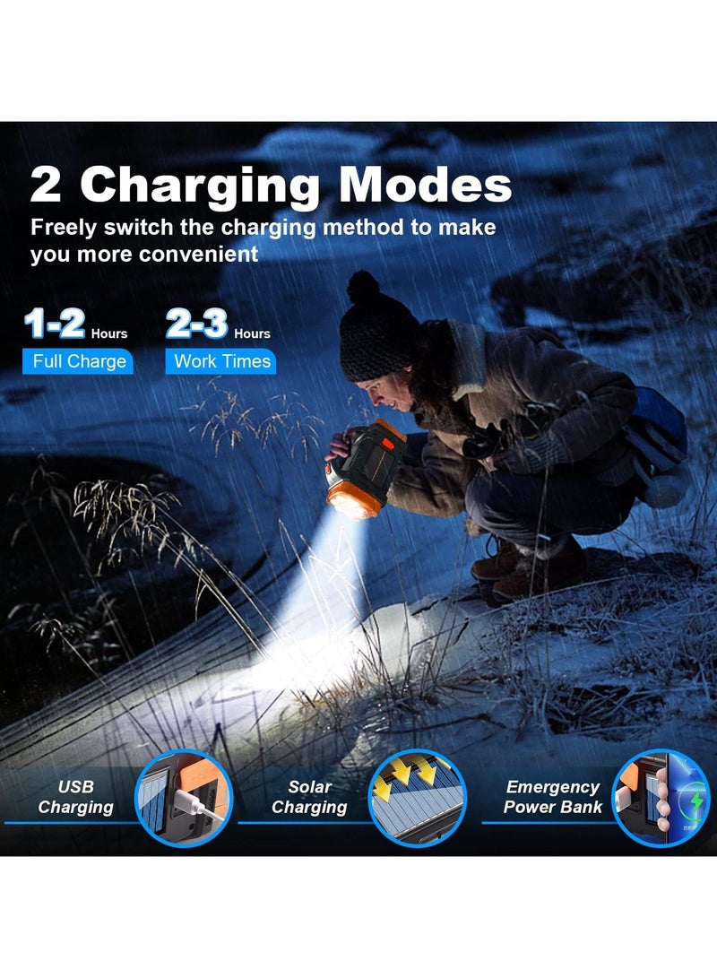 Generic Rechargeable Handheld Flashlight, High Brightness LED, Solar Panel 4 Lights 8 Modes IPX4 Waterproof Handheld Spotlight for Home Power Failure Outdoor Camping Hiking Emergency (Orange) - Image 5