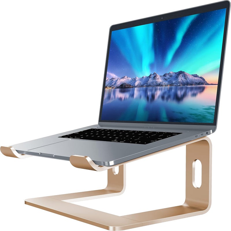 Laptop Stand, Aluminum Ergonomic Riser for 10 to 15.6 Inch Laptops, Gold - Image 1
