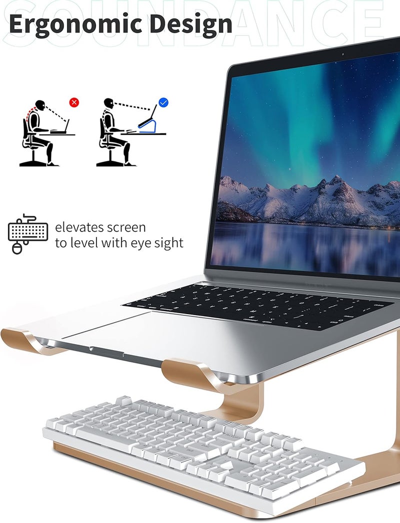 Laptop Stand, Aluminum Ergonomic Riser for 10 to 15.6 Inch Laptops, Gold - Image 3
