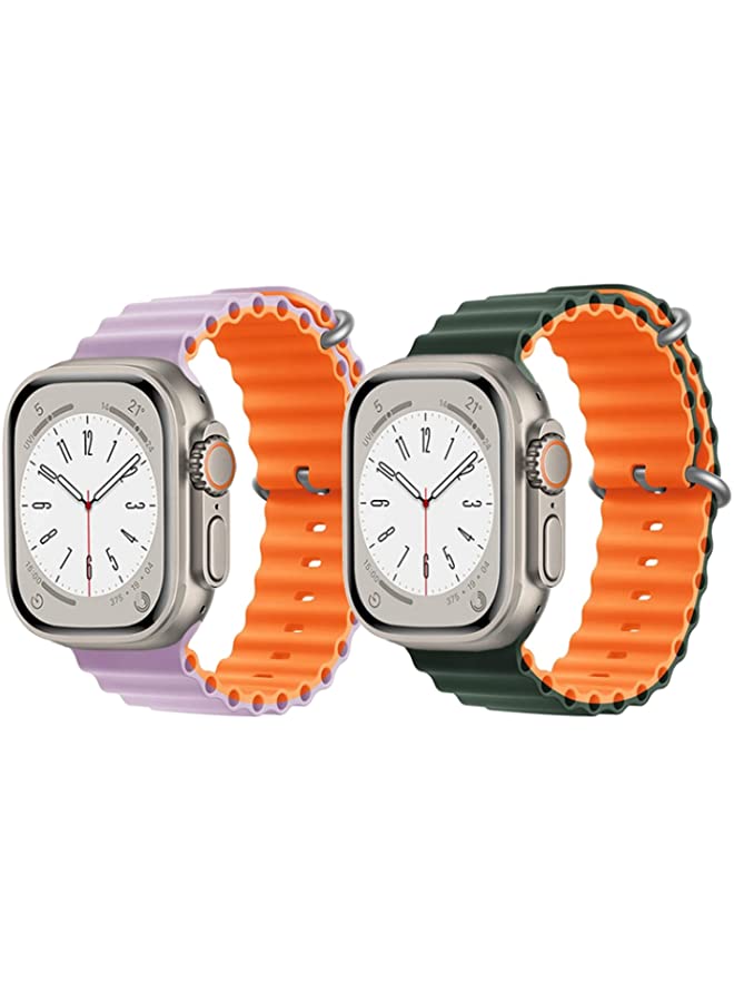 IAF Silicone Ocean Band Strap for Apple Watch Ultra 8 49mm Pink/Orange Double Side Strap with Green/Orange Double Side Strap Set of 2