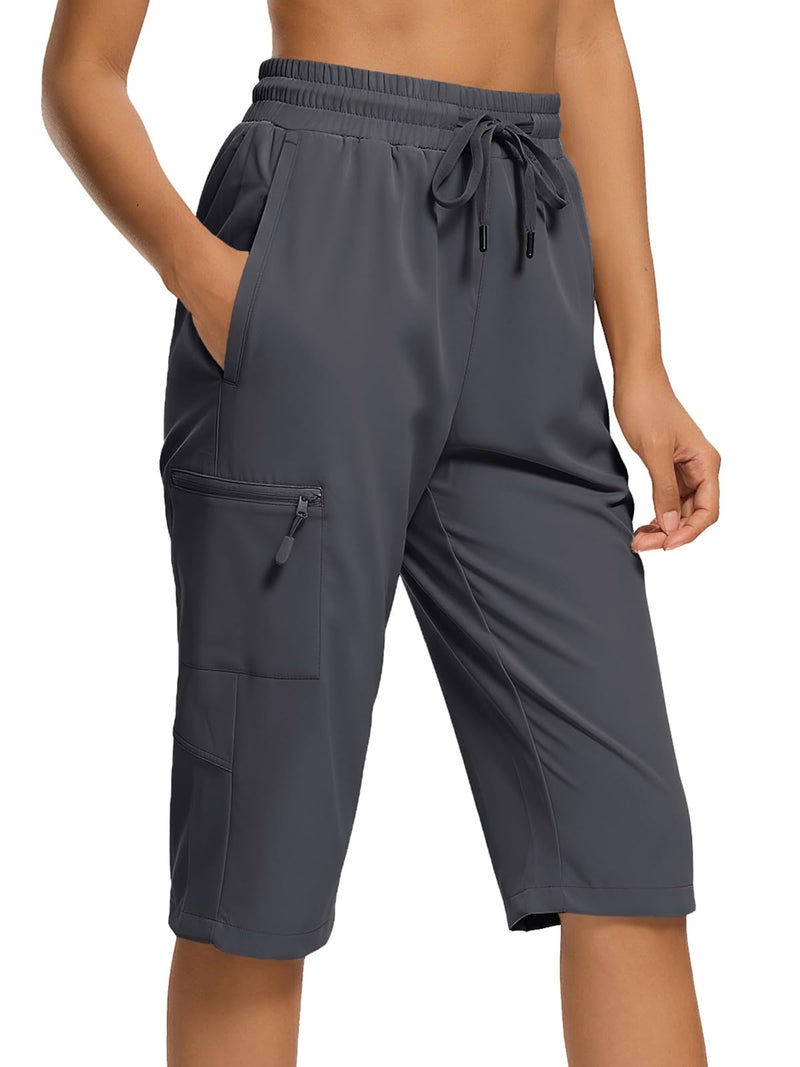 DEVOROPA Women's Hiking Long Shorts Knee Length Lightweight Quick Dry Cargo Athletic Bermuda Beach Shorts with Zipper Pockets Gray M - Image 1