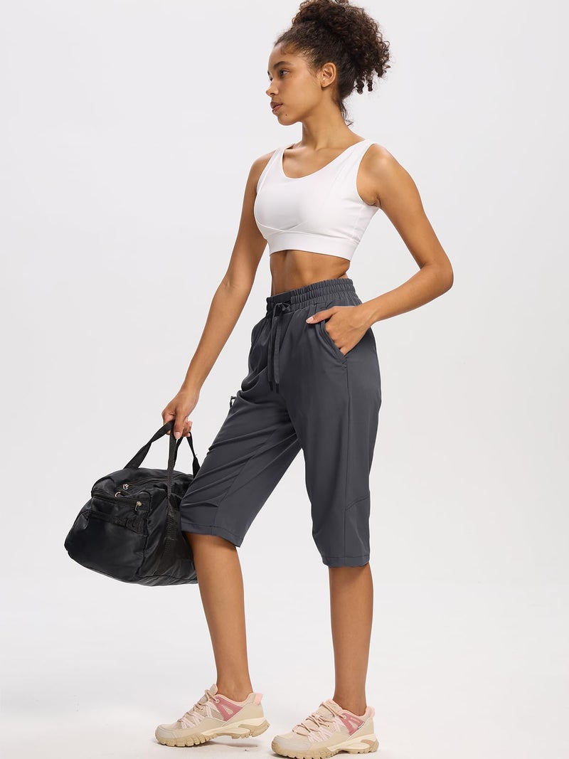 DEVOROPA Women's Hiking Long Shorts Knee Length Lightweight Quick Dry Cargo Athletic Bermuda Beach Shorts with Zipper Pockets Gray M - Image 3