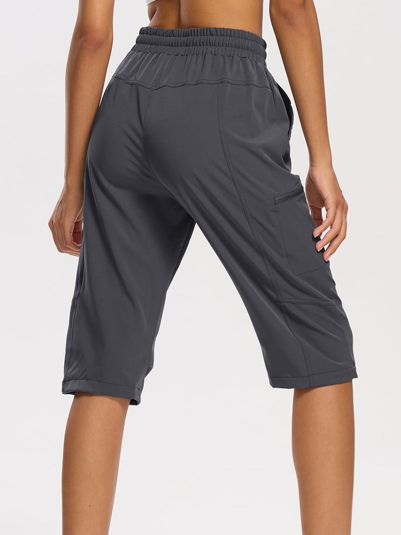 DEVOROPA Women's Hiking Long Shorts Knee Length Lightweight Quick Dry Cargo Athletic Bermuda Beach Shorts with Zipper Pockets Gray M - Image 2
