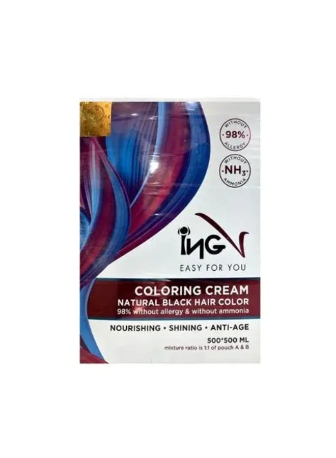 INGA ING Coloring Cream Natural Black Free Ammonia 2x-500ml - Image 1