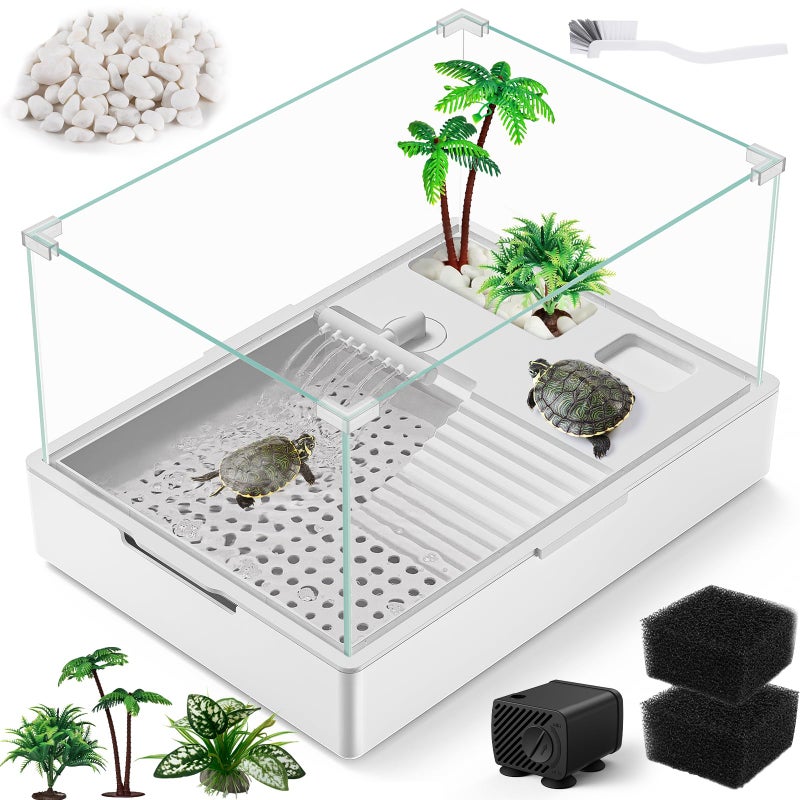 MoonOrange Large Turtle Tank Kit(Tank + Water Pump), Acrylic Turtle Tank Starter Kit with Two Rain Shower Head, Adjustable Water Pump, Higher Fences (S) - Image 1