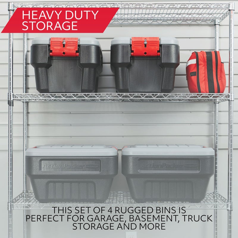 RubbermaidÂ® ActionPackerÂ®ï¸ 8 Gal Lockable Storage Box Pack of 4, Outdoor, Industrial, Rugged, Grey and Black - Image 3