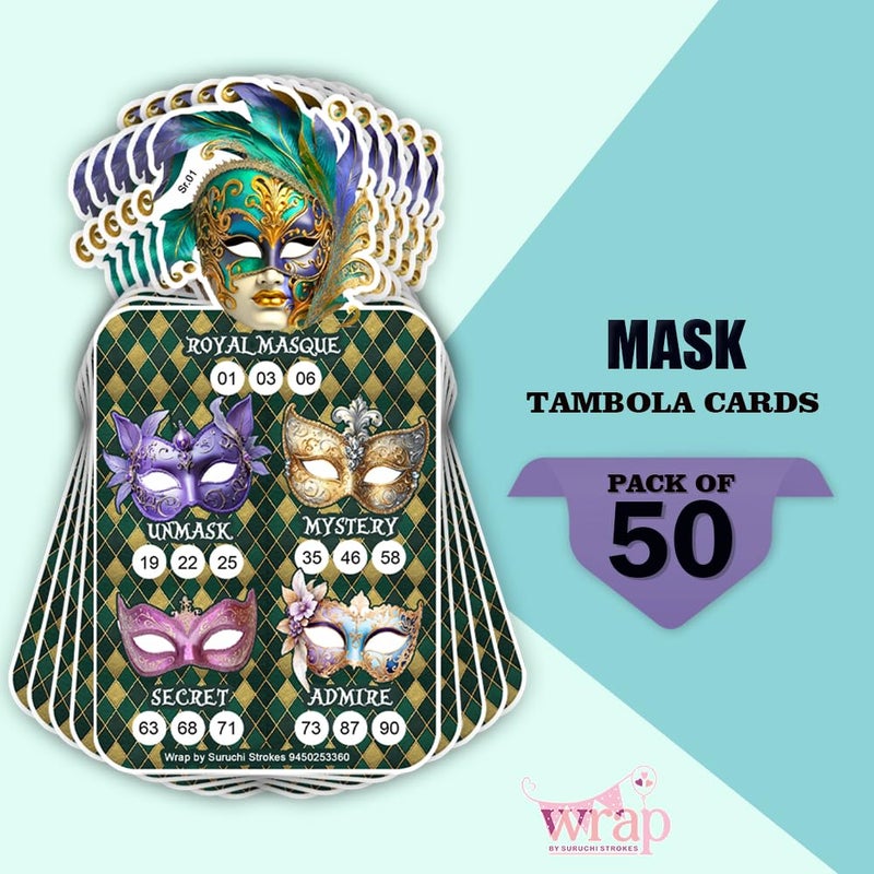 Suruchi Strokes Masquerade Theme Tambola Ticket | Carnival Circus Mask Kitty Party Birthday Housie Game (50 Ticket) - Image 3