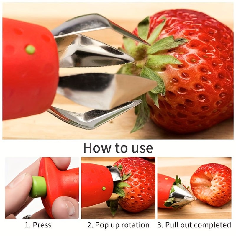Red Set Of 2 Stainless Steel Strawberry Stem Removers - Image 3