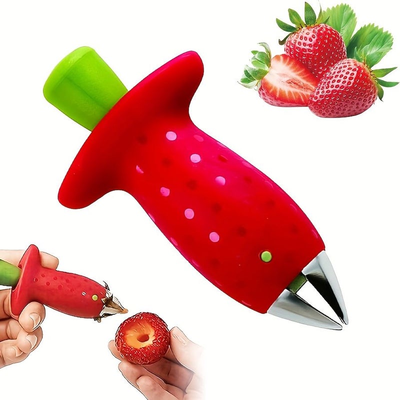Red Set Of 2 Stainless Steel Strawberry Stem Removers - Image 1