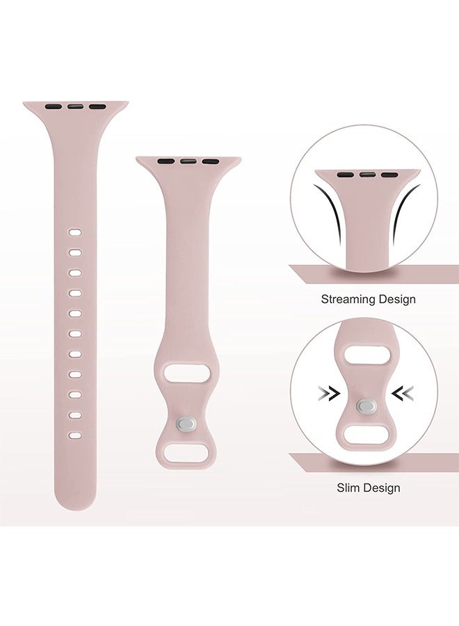 Soft Silicone Slim Narrow Replacement Band Compatible with Apple Watch SE Series 8 7 6 5 4 3 2 1 Pink Sand 38mm 40mm 41mm - Image 2