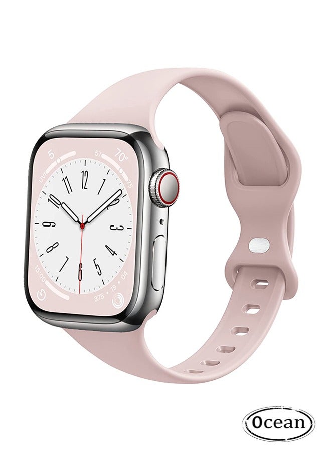 Soft Silicone Slim Narrow Replacement Band Compatible with Apple Watch SE Series 8 7 6 5 4 3 2 1 Pink Sand 38mm 40mm 41mm - Image 1