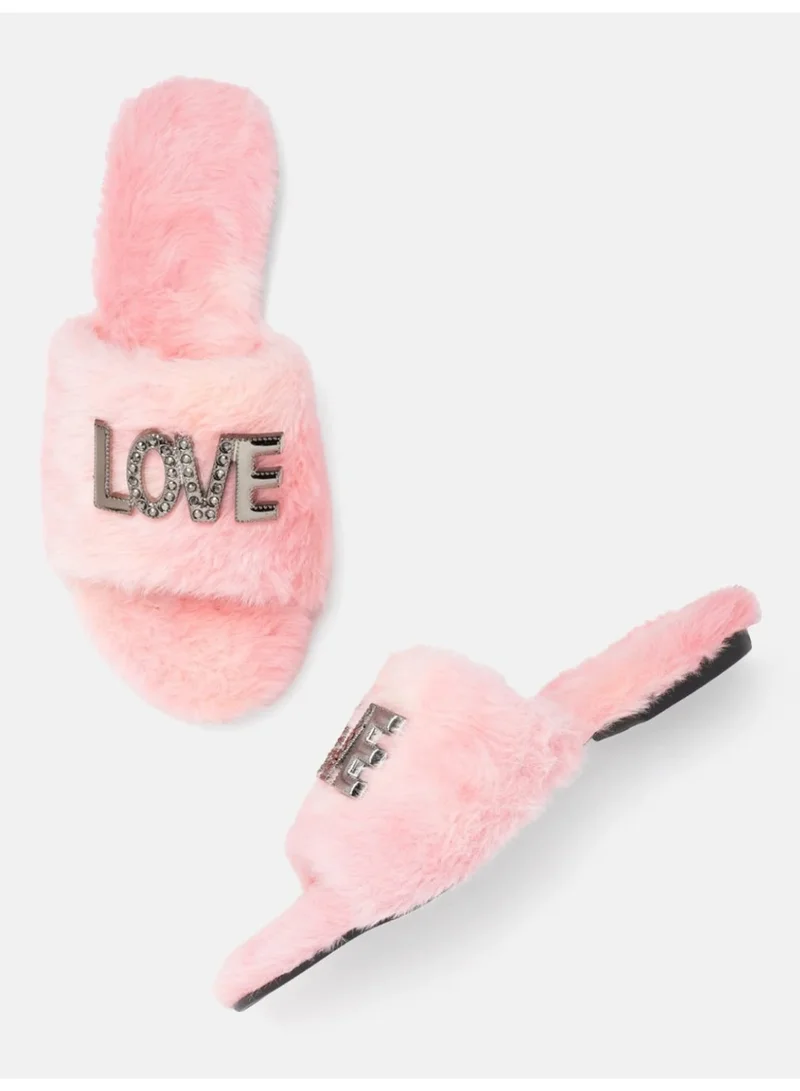 Butterlove Chic Indoor Slipper Slides Soft Vegan Fur & Lightweight Cushioned Sole with Love Design