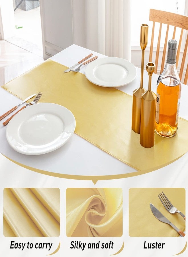 JEVIX 10 Pack Satin Table Runner 12 X 108 Inch Silk Table Runner for Party,Wedding, Birthday, Banquets,Decoration(Light Gold) - Image 2