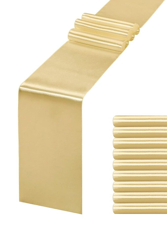 JEVIX 10 Pack Satin Table Runner 12 X 108 Inch Silk Table Runner for Party,Wedding, Birthday, Banquets,Decoration(Light Gold) - Image 1