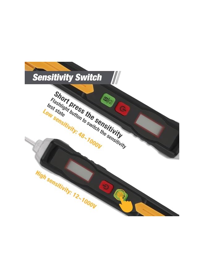 Prexiso PREXISO Non-Contact AC Voltage Detector, 12-1000V AC Smart Non-Contact Tester with High Sensitivity, Flashlight, LCD Display, and Safety Features for DIY, Homeowners, and Professionals - Image 5