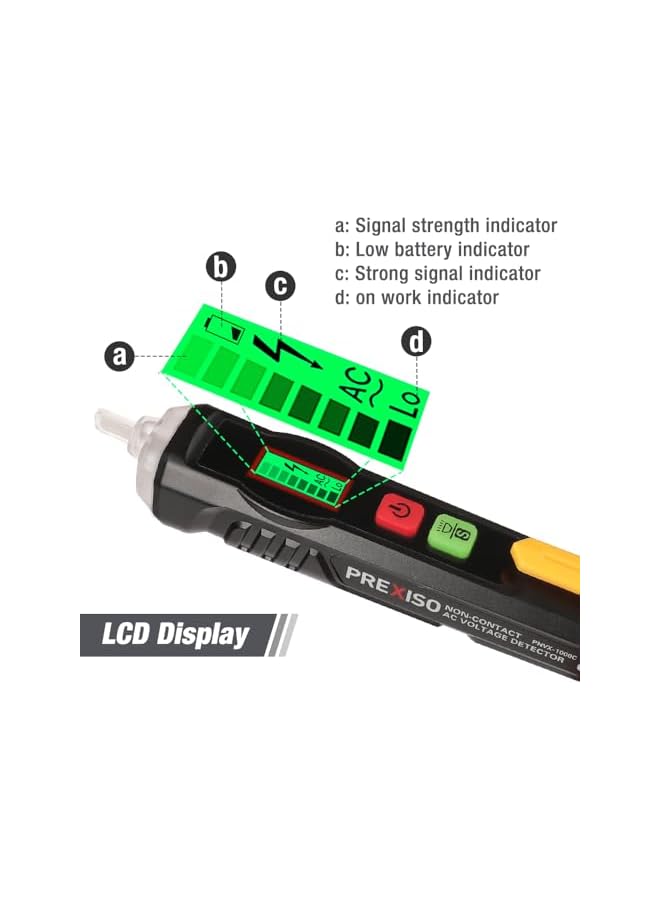 Prexiso PREXISO Non-Contact AC Voltage Detector, 12-1000V AC Smart Non-Contact Tester with High Sensitivity, Flashlight, LCD Display, and Safety Features for DIY, Homeowners, and Professionals - Image 4
