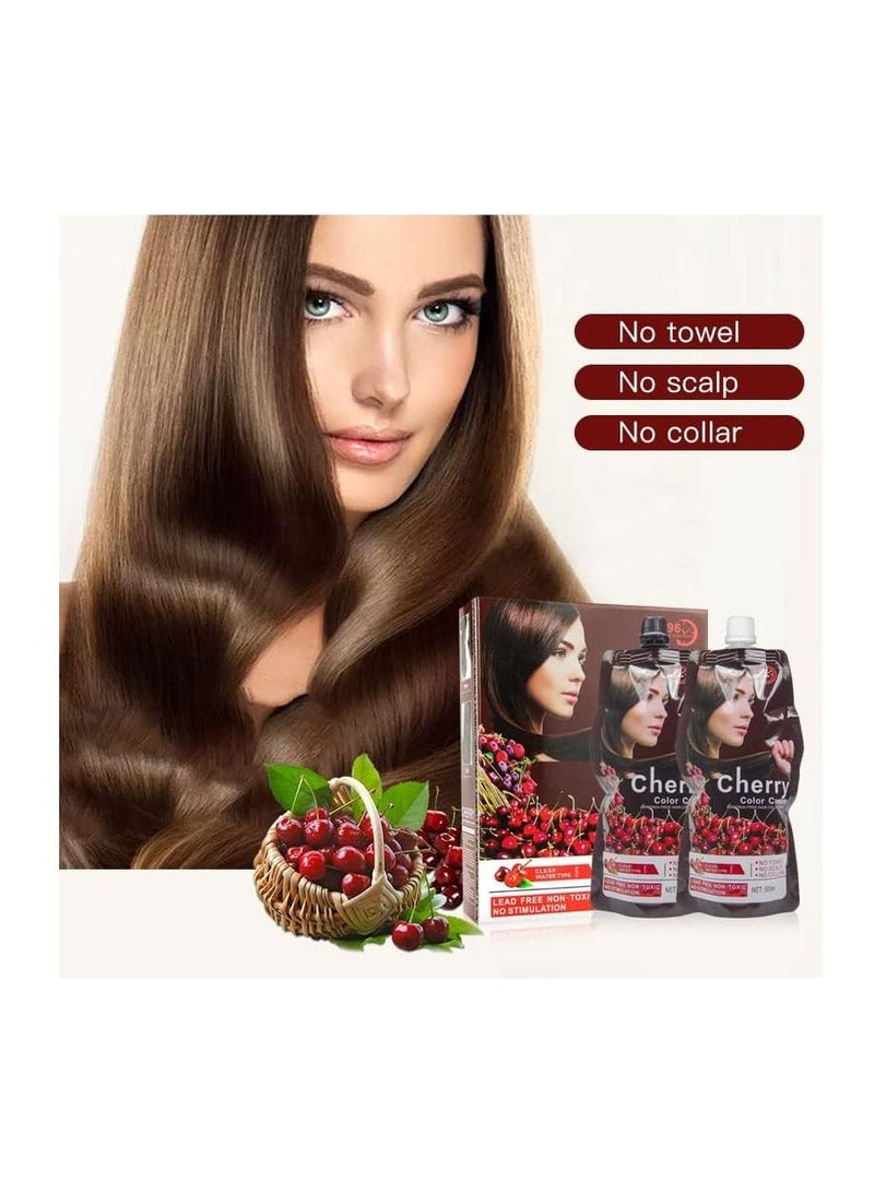 Cherry Color Cream Ammonia-Free Hair Color Cream(Dark Brown) - Image 2