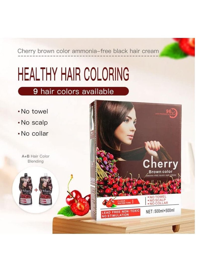 Cherry Color Cream Ammonia-Free Hair Color Cream(Dark Brown) - Image 3