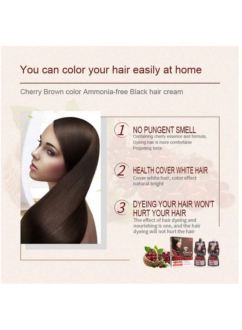 Cherry Color Cream Ammonia-Free Hair Color Cream(Dark Brown) - Image 5