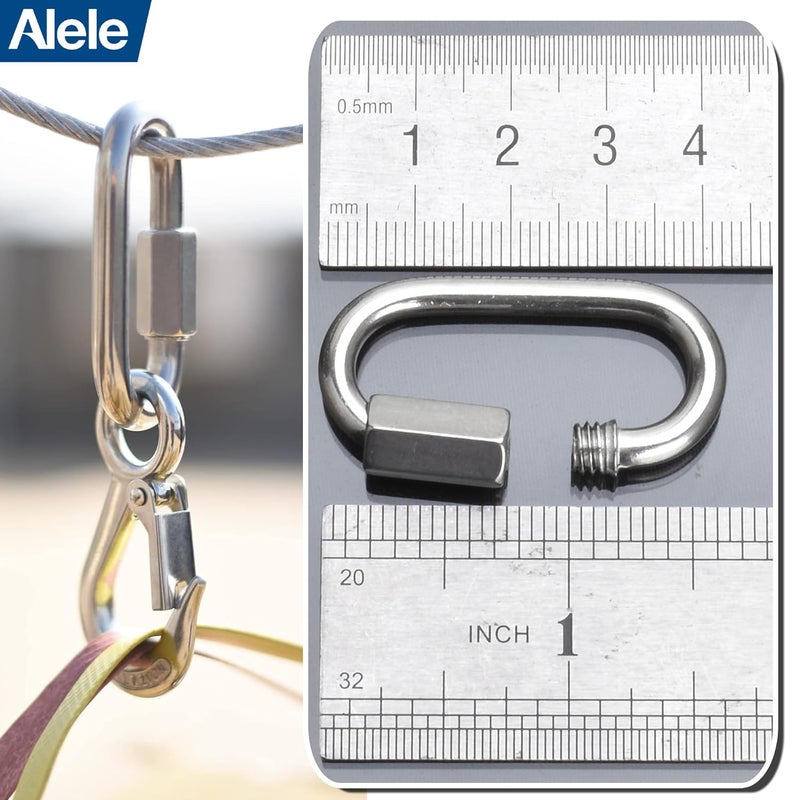 Alele D-Shape Locking Carabiner M4 Stainless Steel Quick Link Chain Connector Keychain Ring Buckle 10 Pack - Image 5