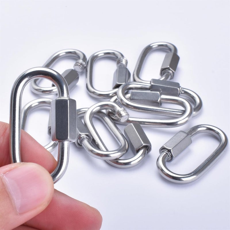 Alele D-Shape Locking Carabiner M4 Stainless Steel Quick Link Chain Connector Keychain Ring Buckle 10 Pack - Image 1