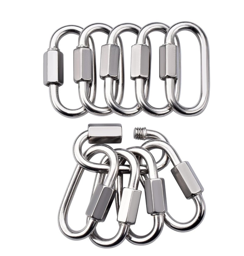 Alele D-Shape Locking Carabiner M4 Stainless Steel Quick Link Chain Connector Keychain Ring Buckle 10 Pack - Image 2
