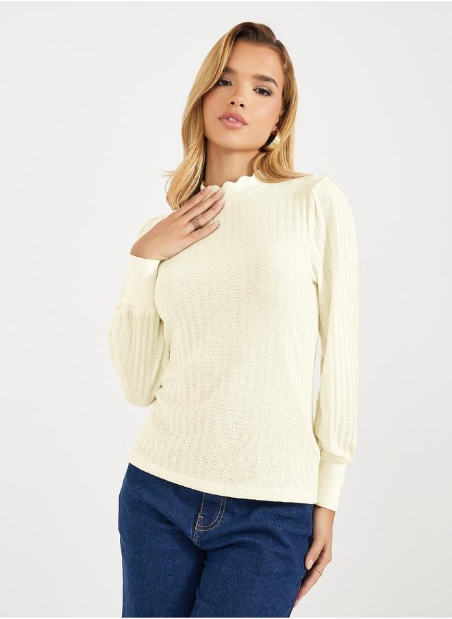 High Neck Pointelle Knit Top - pzsku/ZA3F91C892E779D83CA1CZ/45/_/1732386276/b1484bd6-0ea5-492a-b209-ba58f5d61eaa