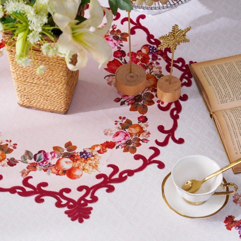 ARTABLE Round Tablecloth Lace Rustic Macrame Embroidered Table Cloths for Harvest Dresser Decor Farmhouse Kitchen Home (Burgundy, 70" Round) - Image 4