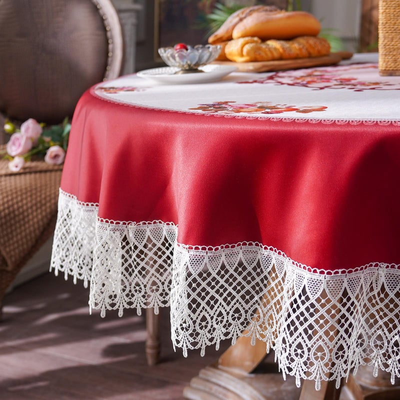 ARTABLE Round Tablecloth Lace Rustic Macrame Embroidered Table Cloths for Harvest Dresser Decor Farmhouse Kitchen Home (Burgundy, 70" Round) - Image 5