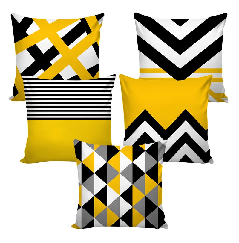 AEROHAVEN Velvet 250TC Cushion Covers, 16x16 inches, Black & Yellow, Set of 5 Pieces - Image 2
