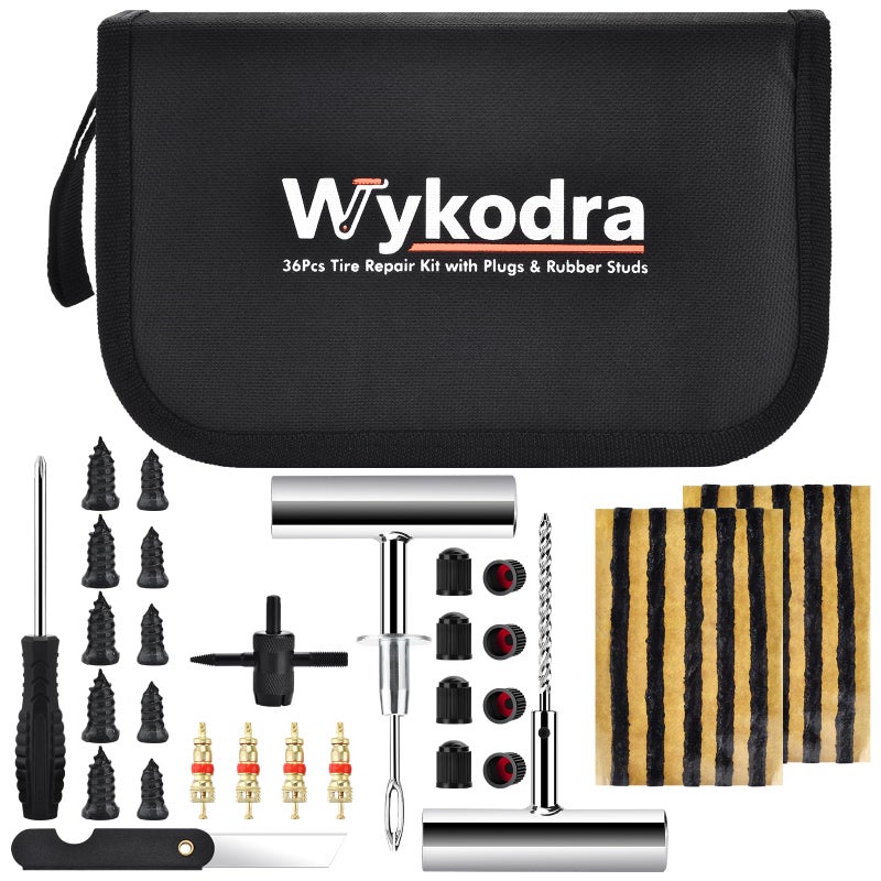 Wykodra Tire Repair Kit with Tire Plug & Rubber Nail Solutions, Tire Screw Plug Kit with Screwdriver, Professional Heavy Duty Emergency Flat Tire Repair for Car, Truck, Motorcycle, Tractor, Mower, Wheelbarrow - Image 1