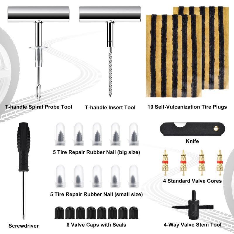Wykodra Tire Repair Kit with Tire Plug & Rubber Nail Solutions, Tire Screw Plug Kit with Screwdriver, Professional Heavy Duty Emergency Flat Tire Repair for Car, Truck, Motorcycle, Tractor, Mower, Wheelbarrow - Image 2