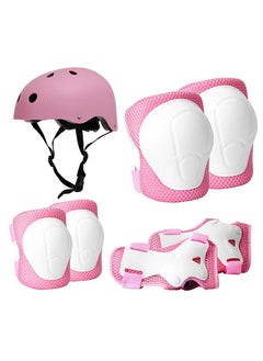 Roller Skating Protective Gear Children's Helmet Set for Riding Elbow Wristband Skateboard Skates Balance Bike Helmet Knee Pads 7 Pieces - Pink (S for 2-8years old)