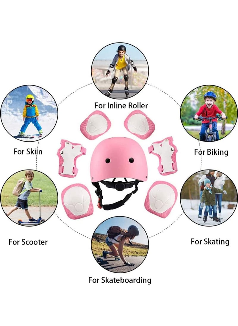 Generic - Roller Skating Protective Gear Children's Helmet Set for Riding Elbow Wristband Skateboard Skates Balance Bike Helmet Knee Pads 7 Pieces - Pink (S for 2-8years old) - Image 1