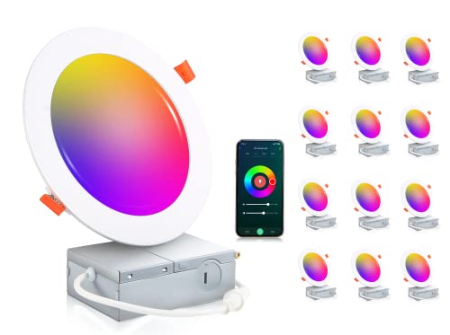 CLOUDY BAY [12 Pack] 6inch Smart WiFi LED Recessed Lighting,RGBCW Color Changing, Compatible with Alexa and Google Home Assistant, No Hub Required,15W 950LM, 2700K-6500K,CRI90+ Wet Location - Image 1